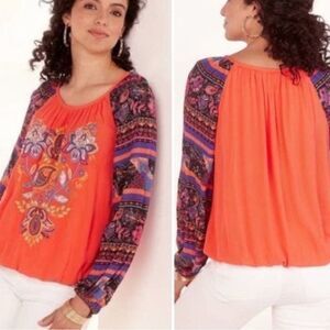 Soft Surroundings "Blame Rio" Embroidered Peasant Top